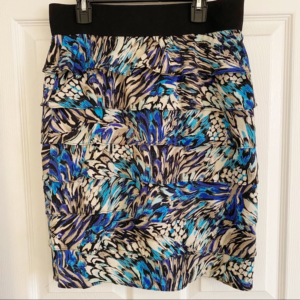 Alfani Petites Tiered Skirt Blue Watercolor Print